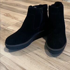 Clarks Black Suede Wedge Booties for Women
